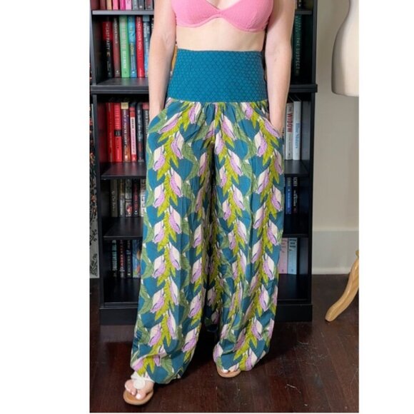 Jaline Teal Flowy Boho Pants Size Small - Picture 1 of 6